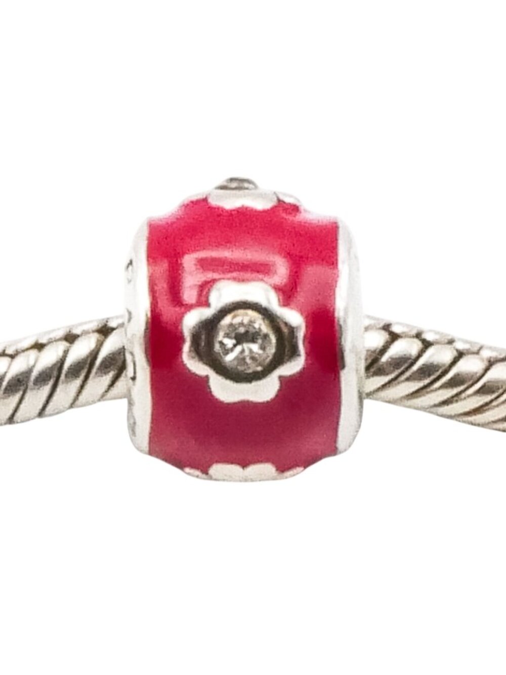 Bacio Sterling Silver Red Enamel Cubic Zirconia Flower Charm Bead